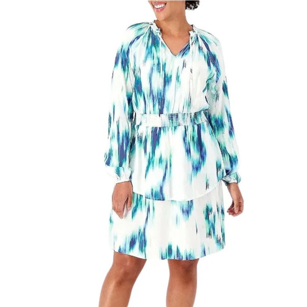 Candace Cameron Bure Long Sleeve Printed Mini Dress Plus Size 1X